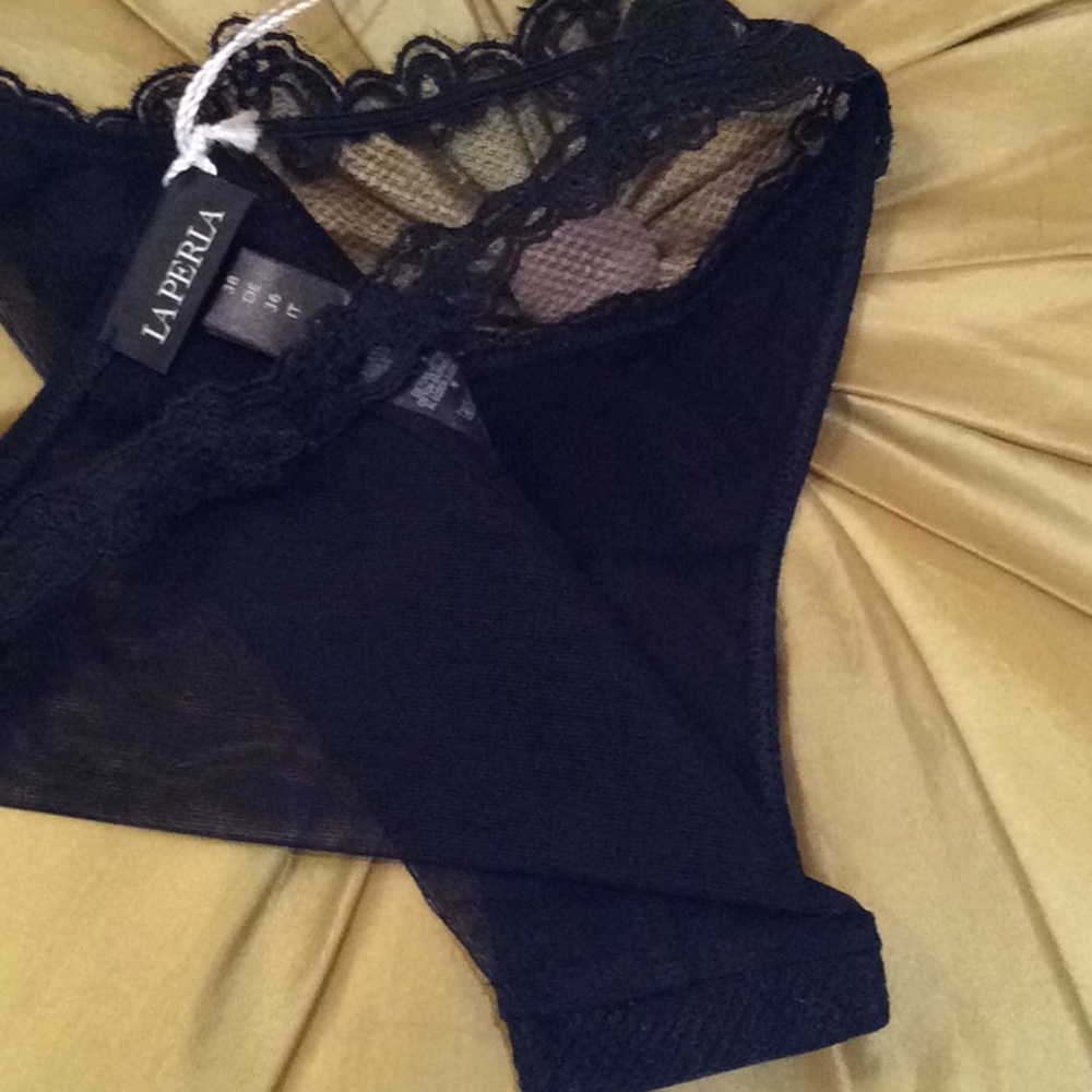 La Perla Paisley Embroidered brazilian g-string black panties Sz.S - Picture 6 of 8